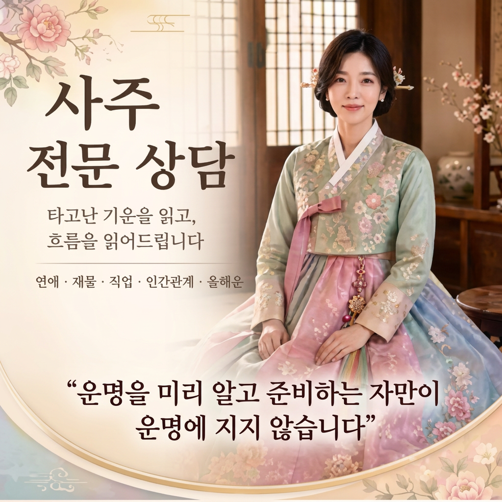 한복을 입은 사주 전문 상담사 안내 이미지